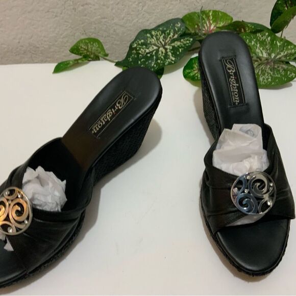 Italian Brighton heel metallic leather Siren wedge black - Picture 13 of 14